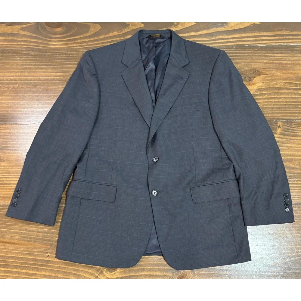 Jos A Bank Signature Gold Gordon Sport Coat Blazer Mens 42S Navy Windowpane Wool